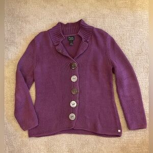 🫟🌿Pure Handknit Purple 100% Cotton Cardigan Sz L Boho Chunky Button Sweater